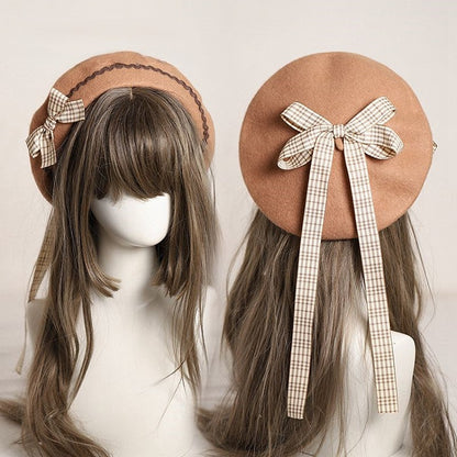 – Bow with Plaid Beret 10 Accents Embellished Options Color