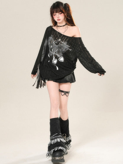 Top Black Glamorous Bittersweet Protection Sleeves Long Butterfly Print Sun