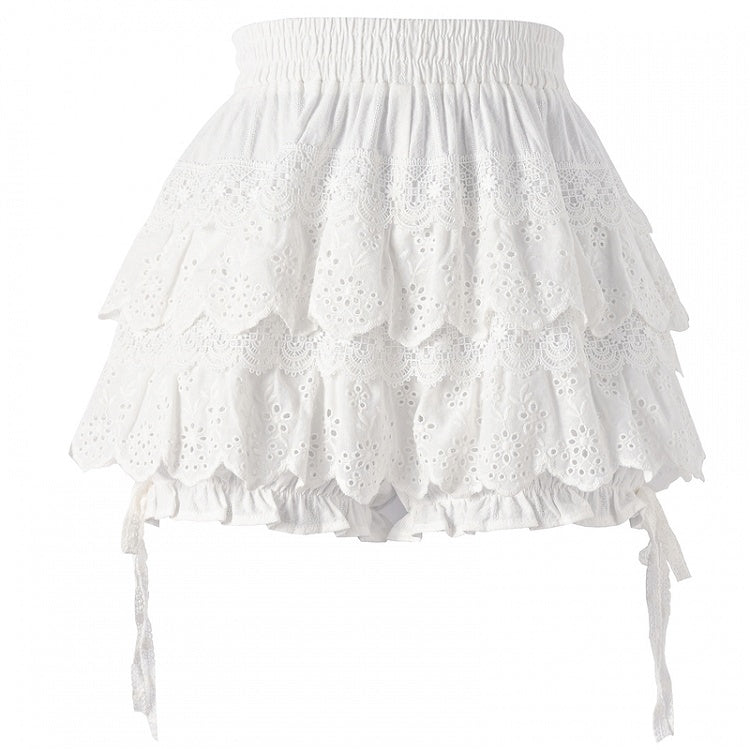 White Lace Tiered Mini Skirt