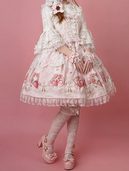 Print Sweet Skirt Strawberry Pink Jumper Lolita