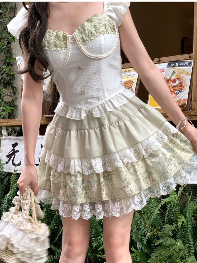 Apricot Sweetheart Neckline Puff Sleeves Sweet Top