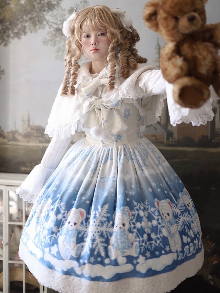 Ensemble complet jupe-pull Lolita bleu Teddy et Snowflake