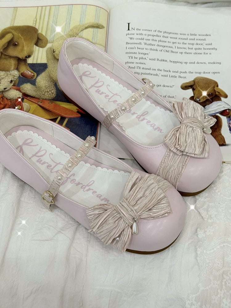 Rosa runde verzierte Schuhe Erdbeere Top an der Spitze Schnalle Schleife Herz Lolita Perlen