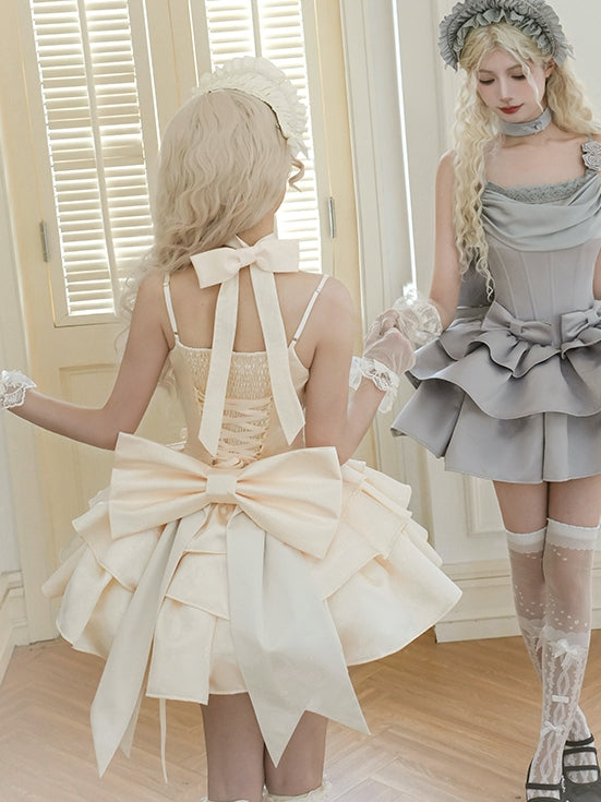 Beige Bow Gray Big Blue /