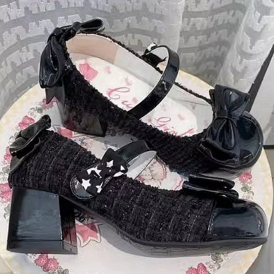 Schwarze Lolita Mary Janes mit runder Zehenpartie und 5,5 cm Blockabsatz