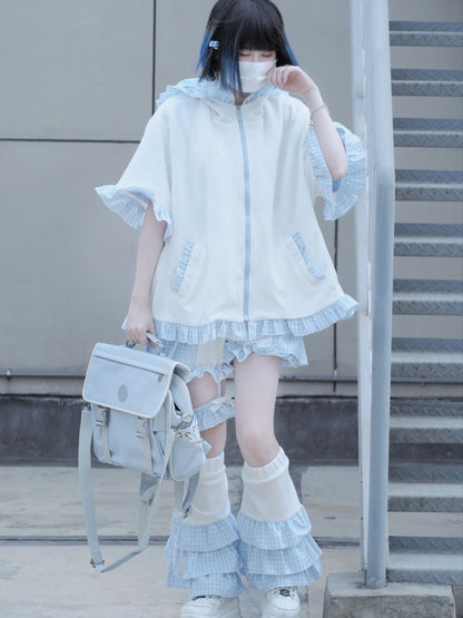 White Blue Plaid Tiered Leg Sleeves