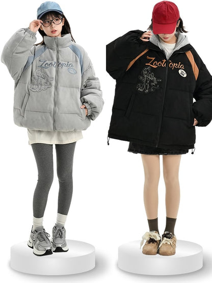 Zootopia Judy and Nick Applique Black Puffer Jacket
