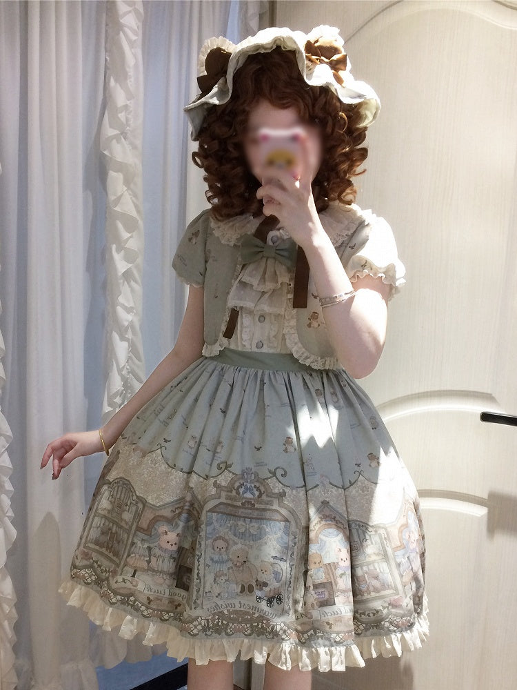 Green Sweet Teddy Lolita Dress Fake Two-pieces Design