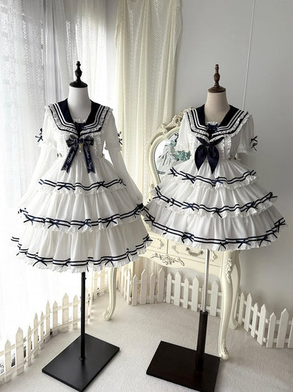 Full Sailor Lolita Skirt Set Summer Dress Tiered White OP
