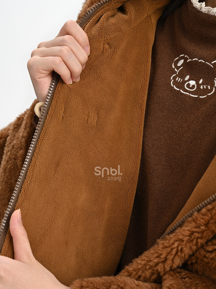 Brown Cute Capybara Hood Zip Closure Fleece Hooded Cape
