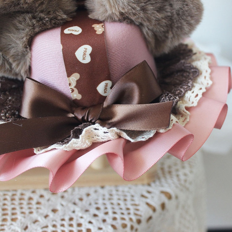 6 Plush Bowknot Mini Bear Decorated Hat Ear Color Options Chocolate Details