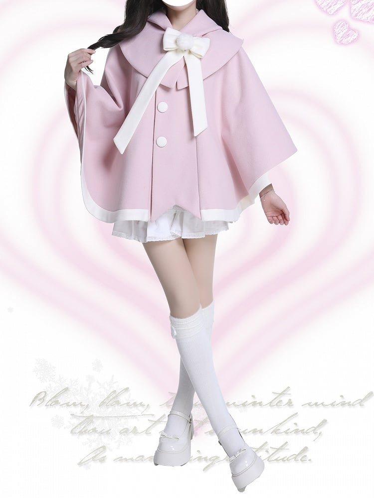 Pink & White Kitty Ear Hooded Cloak