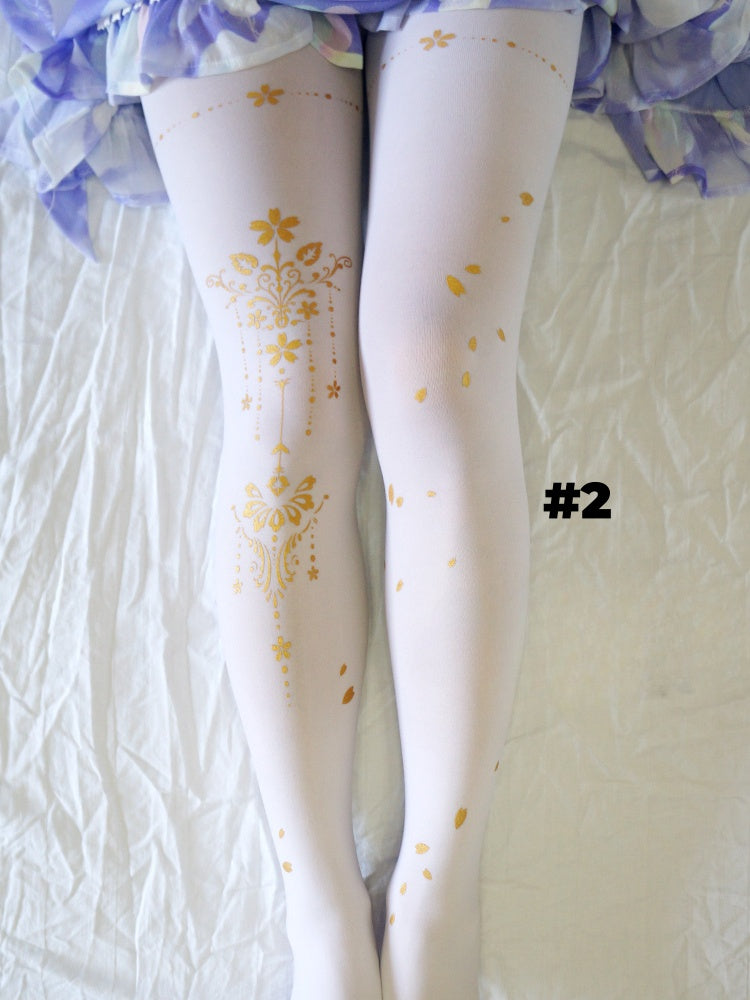 Collants à motif Sakura noir/blanc