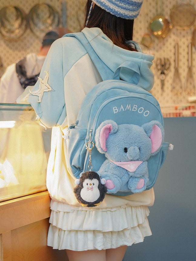 Blue Cute Backpack With Elephant Plushie