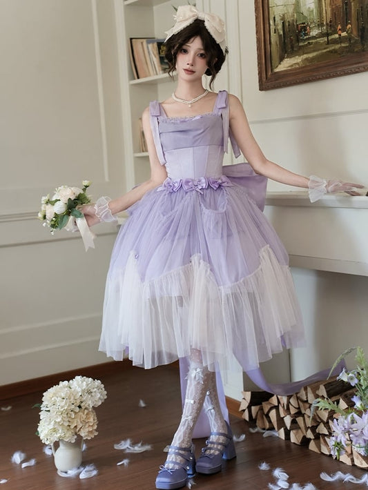 Purple Full Set Waist Shimmering Dress JSK Lolita Basque Boned
