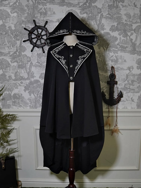Zip Black Embroidery Ouji Detail Lolita Cloak Hood