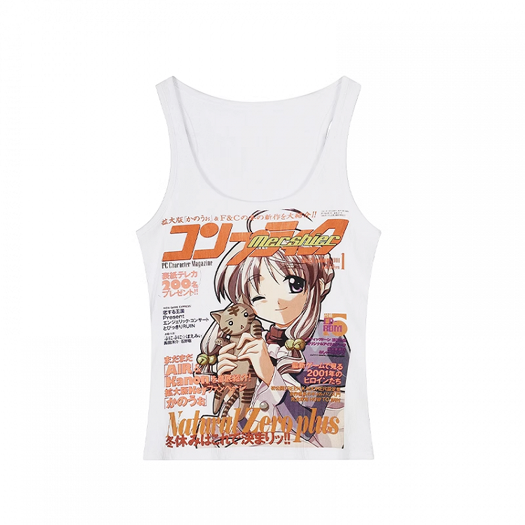 Tank Top Y2K Anime Girl Print White Slim-fitting