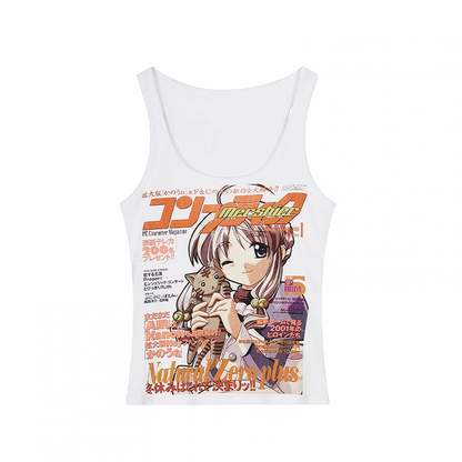 Tank Top Y2K Anime Girl Print White Slim-fitting