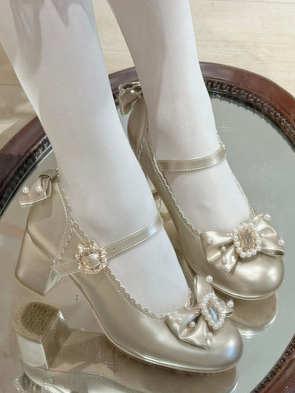 Und Details Perlen Runde Bowknot Mary Verzierte Zehe Strass Janes Gold