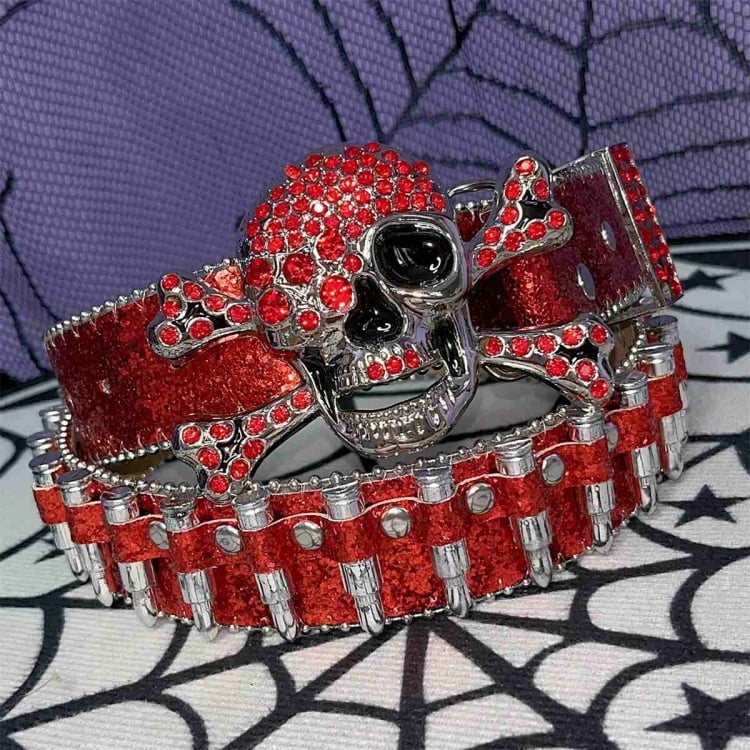 Y2K Glittering Rhinestones Punk Skull Bullets Waist Belt