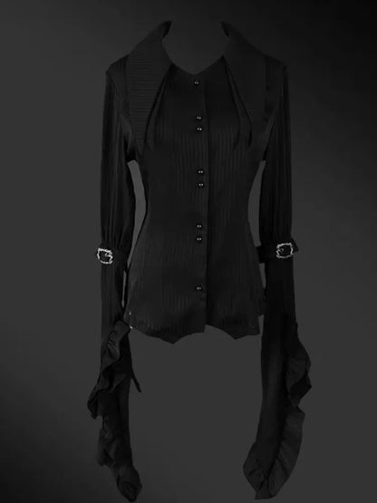 Shirt Lolita Plus Layered Sleeves Gothic Sizes Pointed Available Black Flat Collar Long