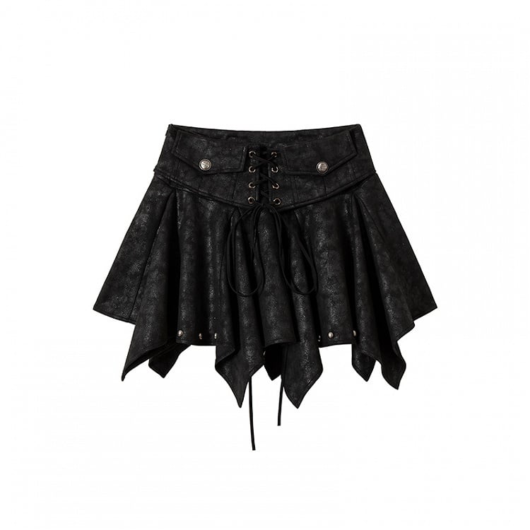 Black Handkerchief Hem Skirt with Lace-up