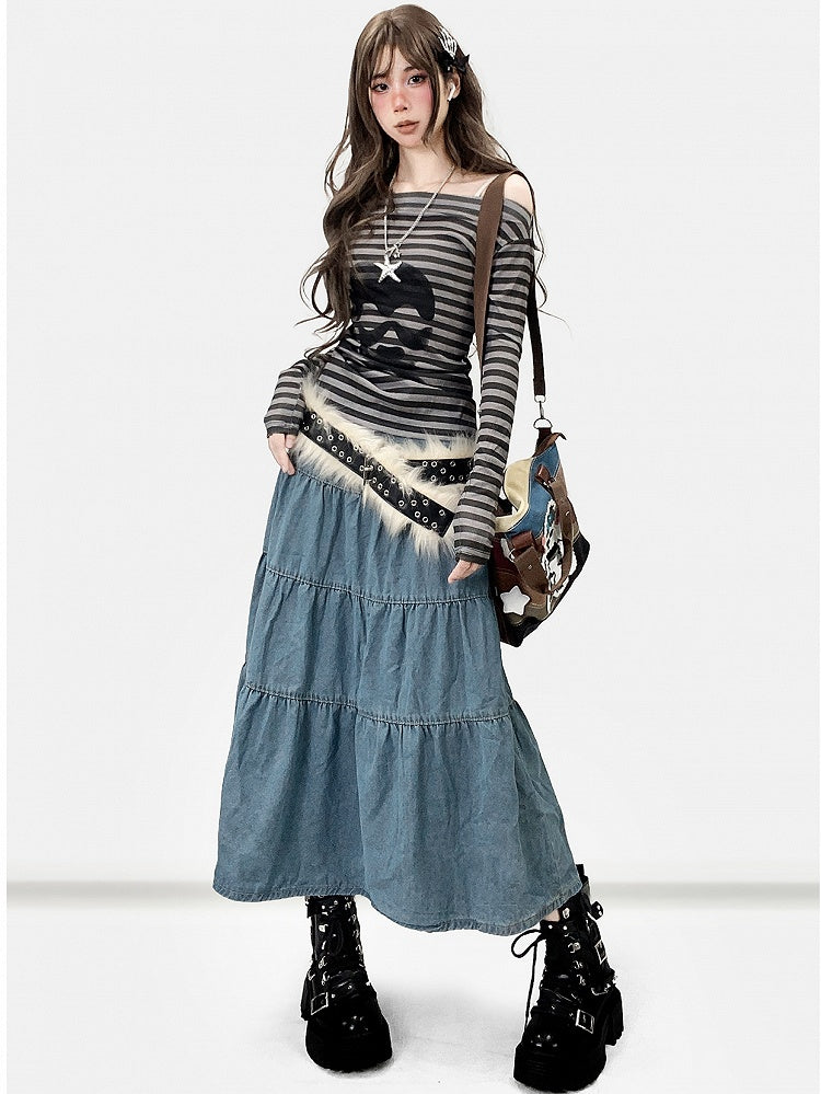 Blue Kawaii Skirt Daily Denim