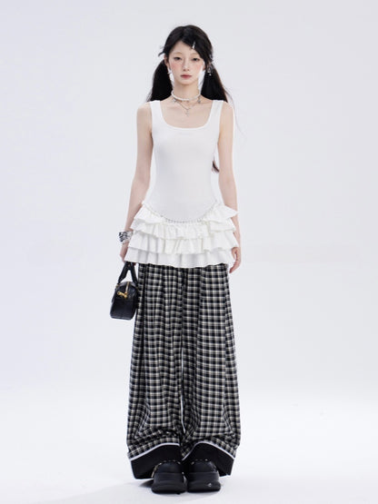 Black  White Plaid Low Waist Straight-Leg Pants