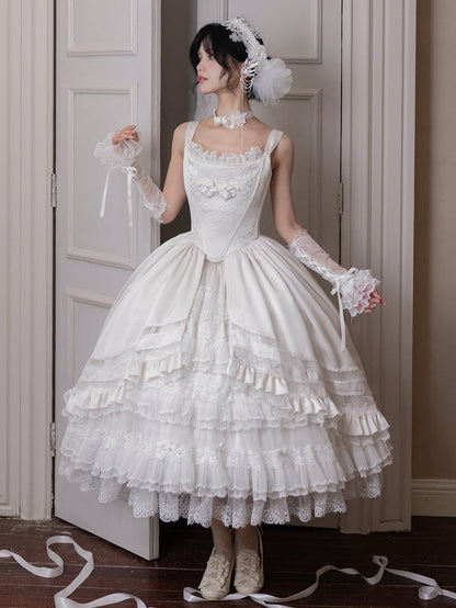Rosette White Elegant Wedding Hanayome Lolita Jumper Skirt + Underskirt