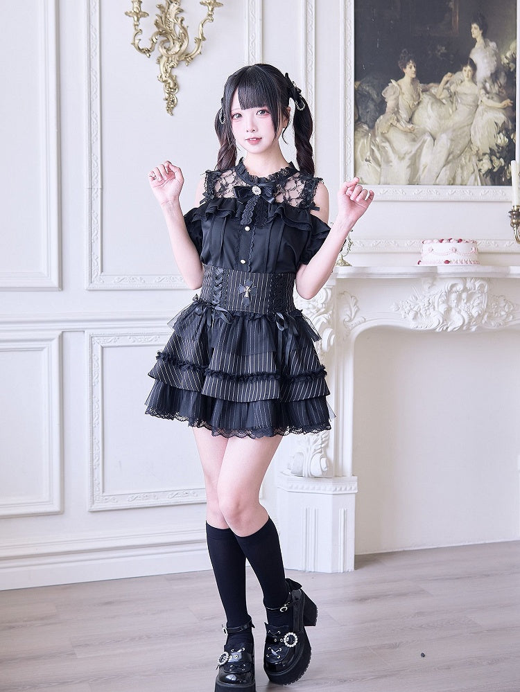 mit Jirai-Ausschnitt, Bluse, inspiriert von schwarzen Ausschnitten, Kei-Illusion-Schulter