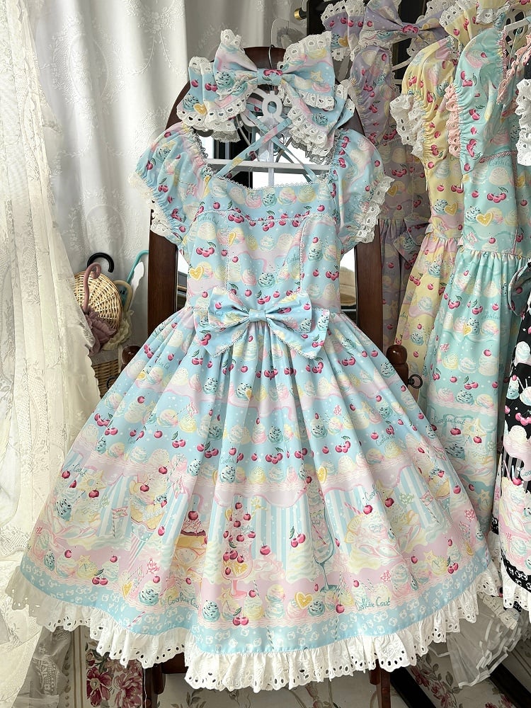 Cherry and Ice Cream Blue Summer Sweet Lolita Dress