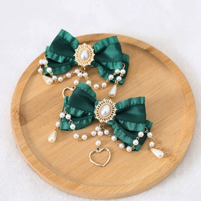 Pair 13 Bowknot Heart Chain Of Colors And Charm Hairclips Bead Gorgeous A