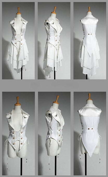White Ruffle Fashion Gothic Detachable Cascading Train Lolita Waistcoat Ouji with