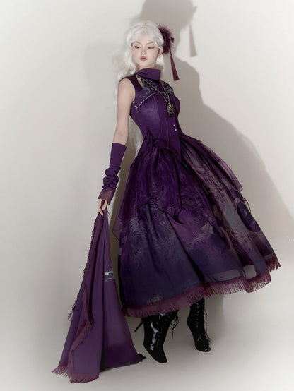 Purple Snake Print Lolita Skirt with Irregular Embroidered Overlay
