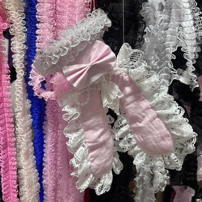 Ear Trim Lace Pink with and Beaded Punk Lolita Headpiece Rabbit