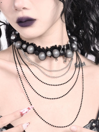 Black Dark Gothic Stud Beaded Pendants Choker