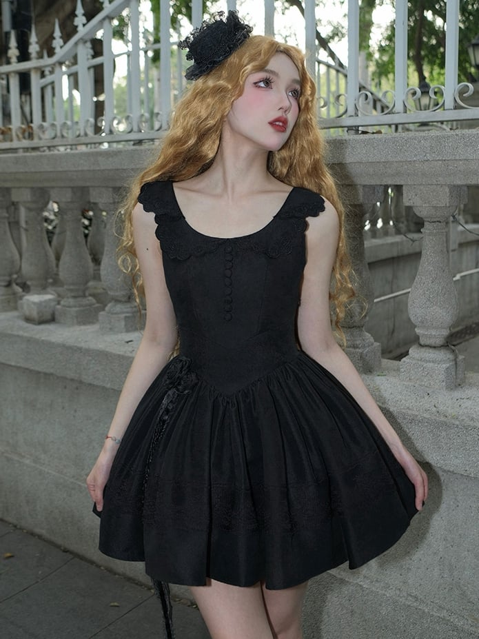 Black Rosette Basque Waist Lolita Jumper Skirt