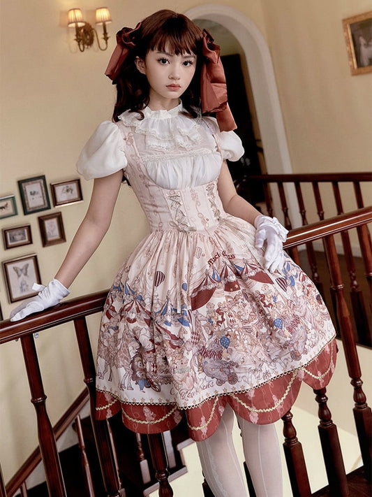 Under Bust Boned Waist Circus Animals Lolita Jumper Skirt Short Version
