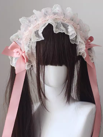 Bandeau rose en dentelle à motif à pois avec détails de nœud papillon
