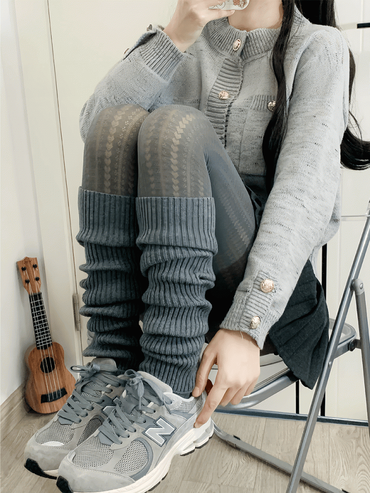 Jambières tricotées blanc cassé/kaki/gris/noir