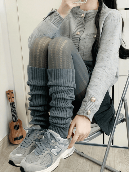 Jambières tricotées blanc cassé/kaki/gris/noir