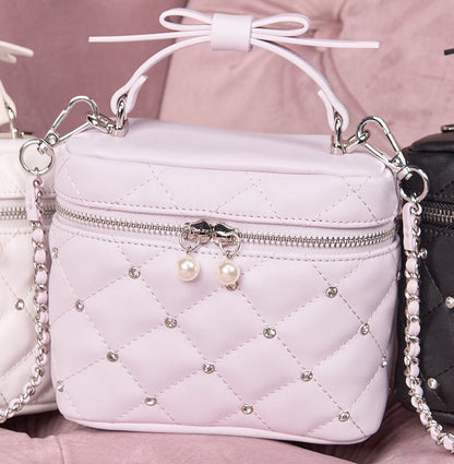 Crossbody/Handbag Quilted Decor with Jirai Pink/White/Black Kei Rhinestone