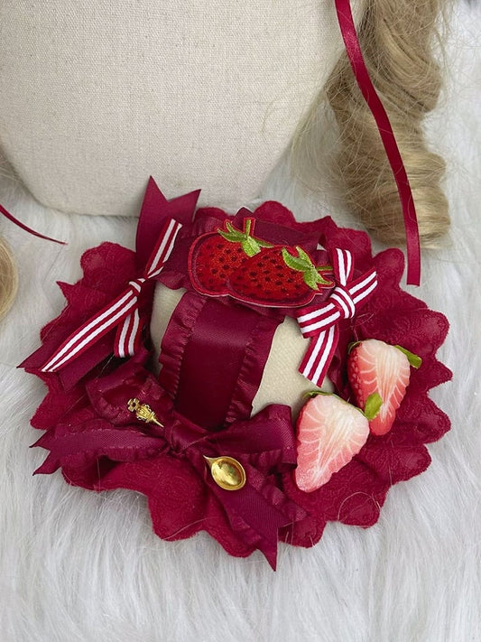 Hat Mini Red Embroidery Lolita Sweet with Decoration Strawberry