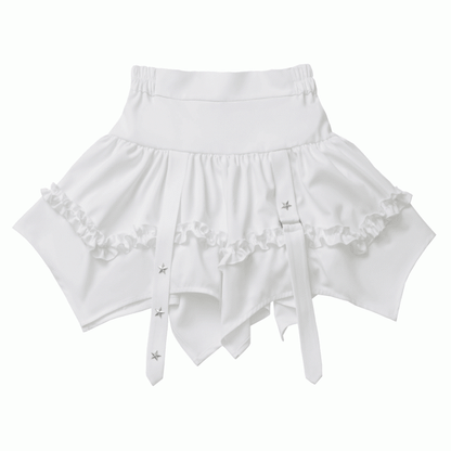 Balletcore White Curved Hem Star Skirt Studs