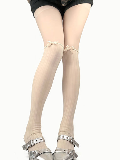 Tights Black/Beige Decorated Bowknot Striped