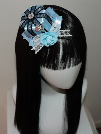 Blue/White Floral Crown Mini And Design Decorated Hat Rhinestone
