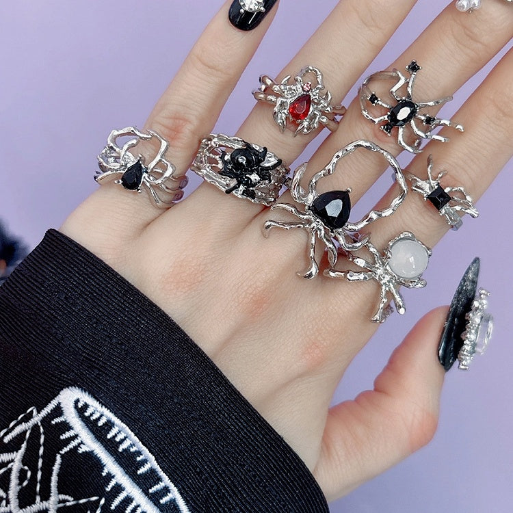 Set Spiders 7 Rings Silver Punk