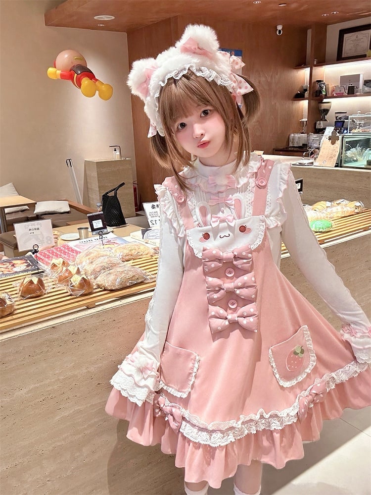 White and Pink Lettuce Hem Sweet Lolita Top