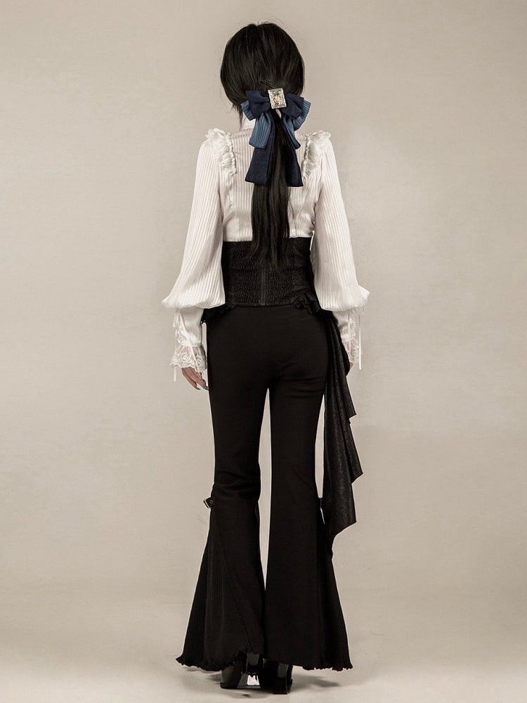 Flared Black Buckle Pants Cuffs and Pleated