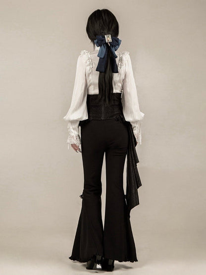 Flared Black Buckle Pants Cuffs and Pleated